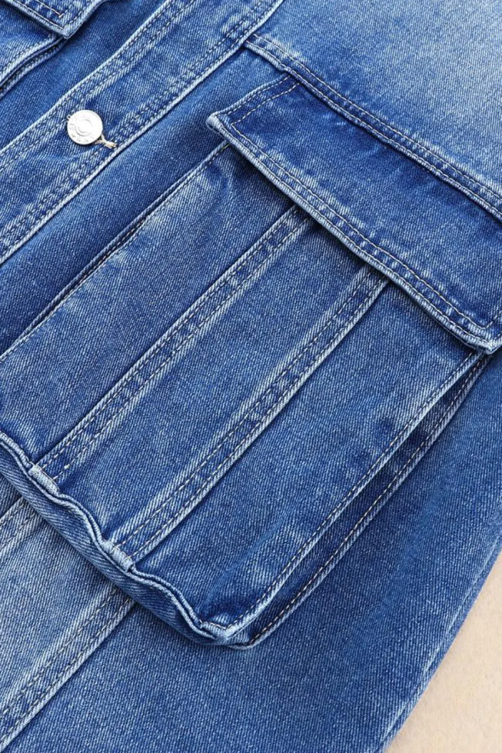 Best Dear-Lover Chest Pockets Drop Shoulder Loose Denim Jacket Blue