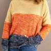 Clearance Dear-Lover Blue Color Block Netted Texture Pullover Sweater Brown