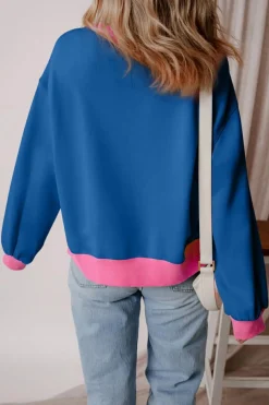 Discount Dear-Lover Colorblock Bubble Sleeve Sweatshirt Blue