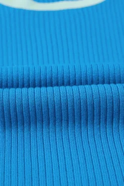 Hot Dear-Lover Colorblock Edge Ribbed Knit U Neck Tank Top Blue