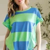 Outlet Dear-Lover Colorblock Rounded Hem Loose T Shirt Blue
