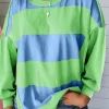 Sale Dear-Lover Colorblock Striped Drop Shoulder Loose Top Blue