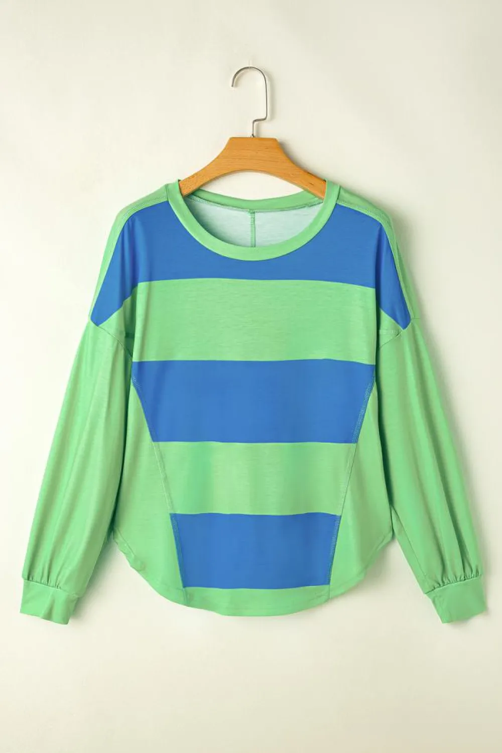 Sale Dear-Lover Colorblock Striped Drop Shoulder Loose Top Blue