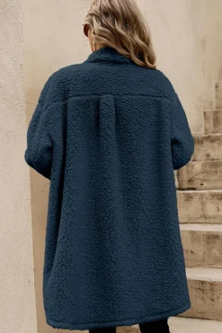 New Dear-Lover Contrast Flap Pocket Single Breasted Teddy Coat Blue
