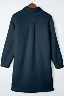 New Dear-Lover Contrast Flap Pocket Single Breasted Teddy Coat Blue