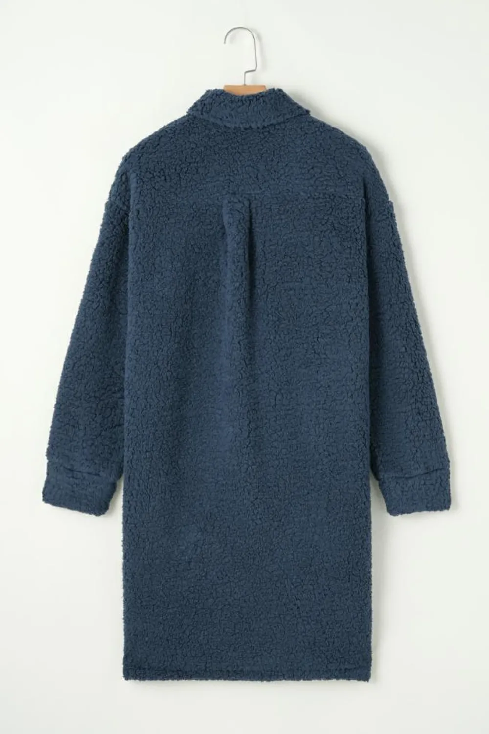New Dear-Lover Contrast Flap Pocket Single Breasted Teddy Coat Blue