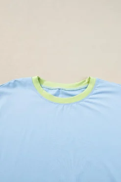 Outlet Dear-Lover Contrast Trim Cap Sleeve Tee Shorts Set Blue