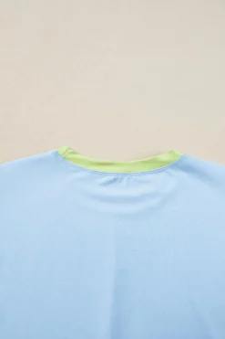 Outlet Dear-Lover Contrast Trim Cap Sleeve Tee Shorts Set Blue