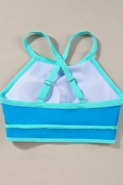 Sale Dear-Lover Contrast Trim Crisscross Back High Waisted Bikini Blue
