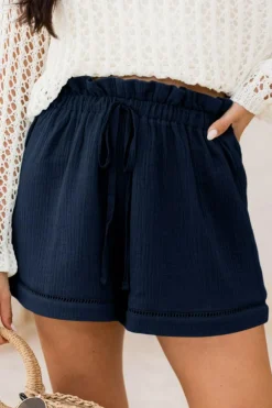 Clearance Dear-Lover Cotton Gauze Paperbag Shorts Blue