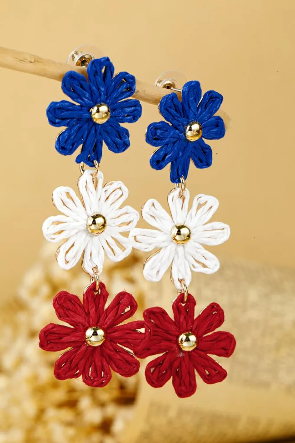 Best Dear-Lover Crochet Flowers Stud Dangle Earrings Blue