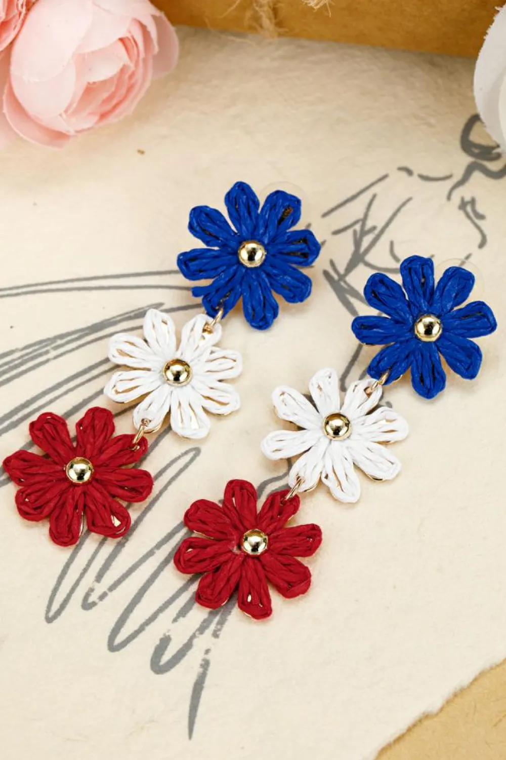 Best Dear-Lover Crochet Flowers Stud Dangle Earrings Blue