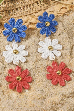 Best Dear-Lover Crochet Flowers Stud Dangle Earrings Blue