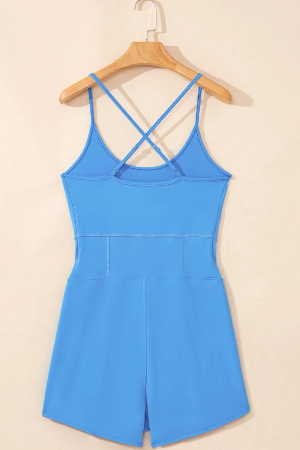 Best Dear-Lover Crossed Spaghetti Straps Drawstring Waist Sporty Romper Blue