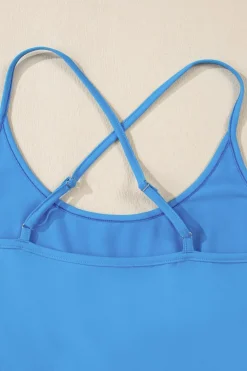 Best Dear-Lover Crossed Spaghetti Straps Drawstring Waist Sporty Romper Blue
