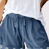 Clearance Dear-Lover Daisy Print Drawstring Waist Shorts with Pockets Blue