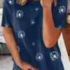 Discount Dear-Lover Dandelion Print Crew Neck T-shirt Blue