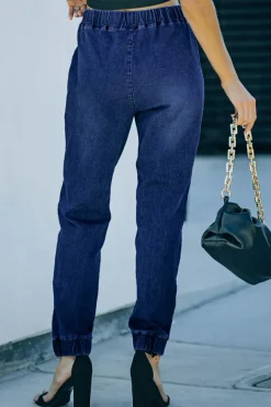 Best Dear-Lover Distress Drawstring Pocketed Joggers Blue