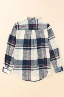 Best Dear-Lover Distressed Raw Edge Plaid Print Shirt Blue