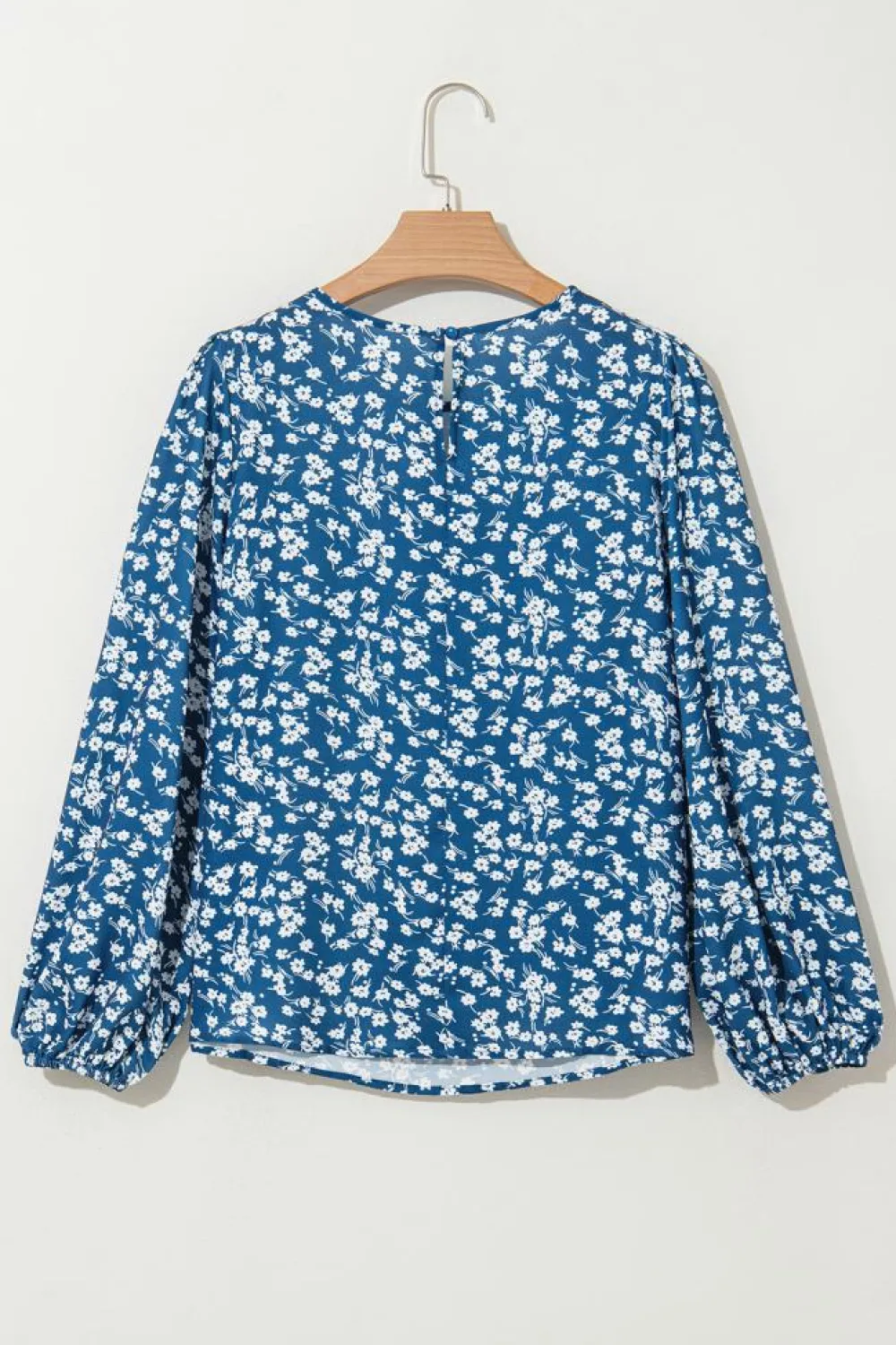 Best Dear-Lover Ditsy Floral Print Lantern Sleeve Blouse Blue