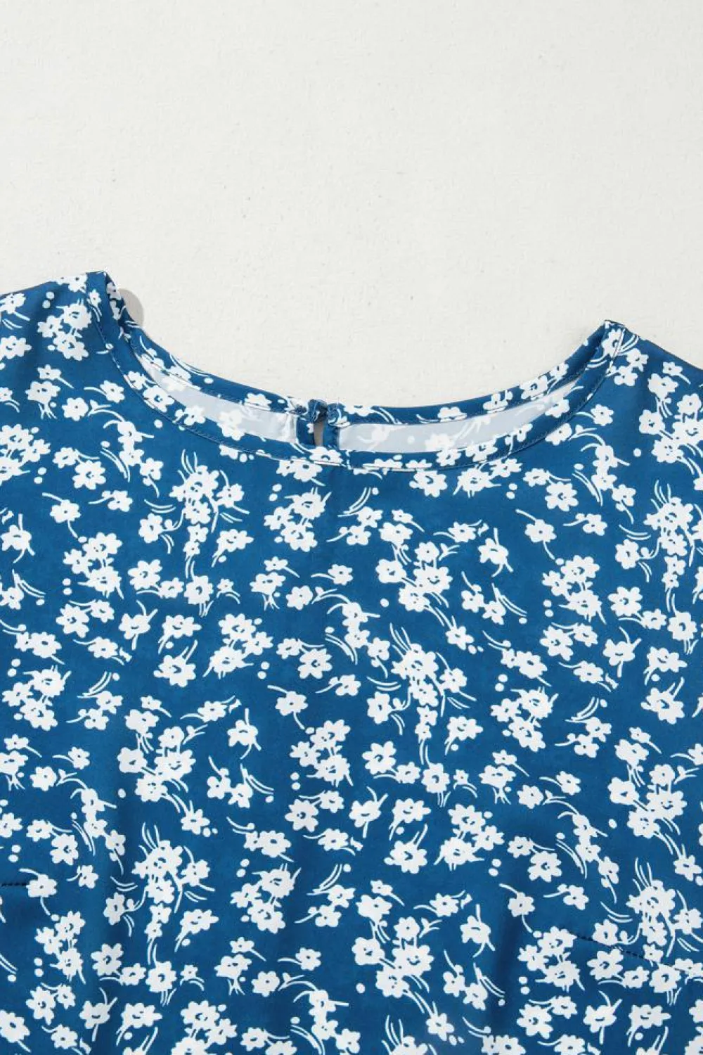 Best Dear-Lover Ditsy Floral Print Lantern Sleeve Blouse Blue