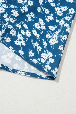 Best Dear-Lover Ditsy Floral Print Lantern Sleeve Blouse Blue