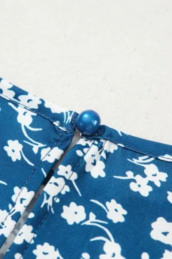 Best Dear-Lover Ditsy Floral Print Lantern Sleeve Blouse Blue