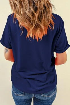 New Dear-Lover Diverse Bowknot Print Independent Day Graphic Tee Blue