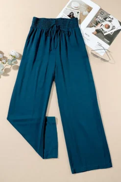 Hot Dear-Lover Drawstring Elastic Waist Casual Wide Leg Pants Blue