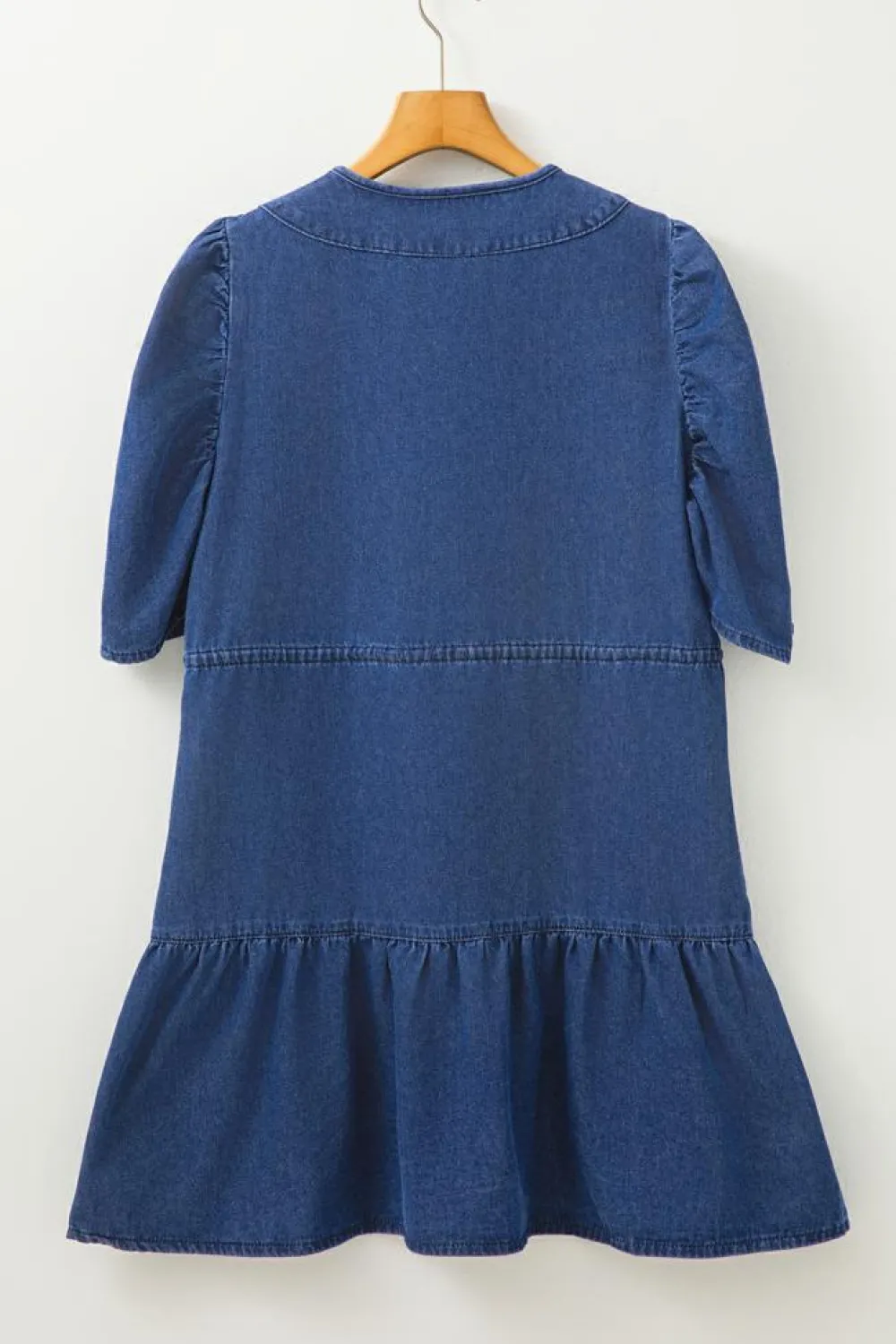 Best Dear-Lover Drawstring High Waist Puff Sleeve Denim Mini Dress Blue
