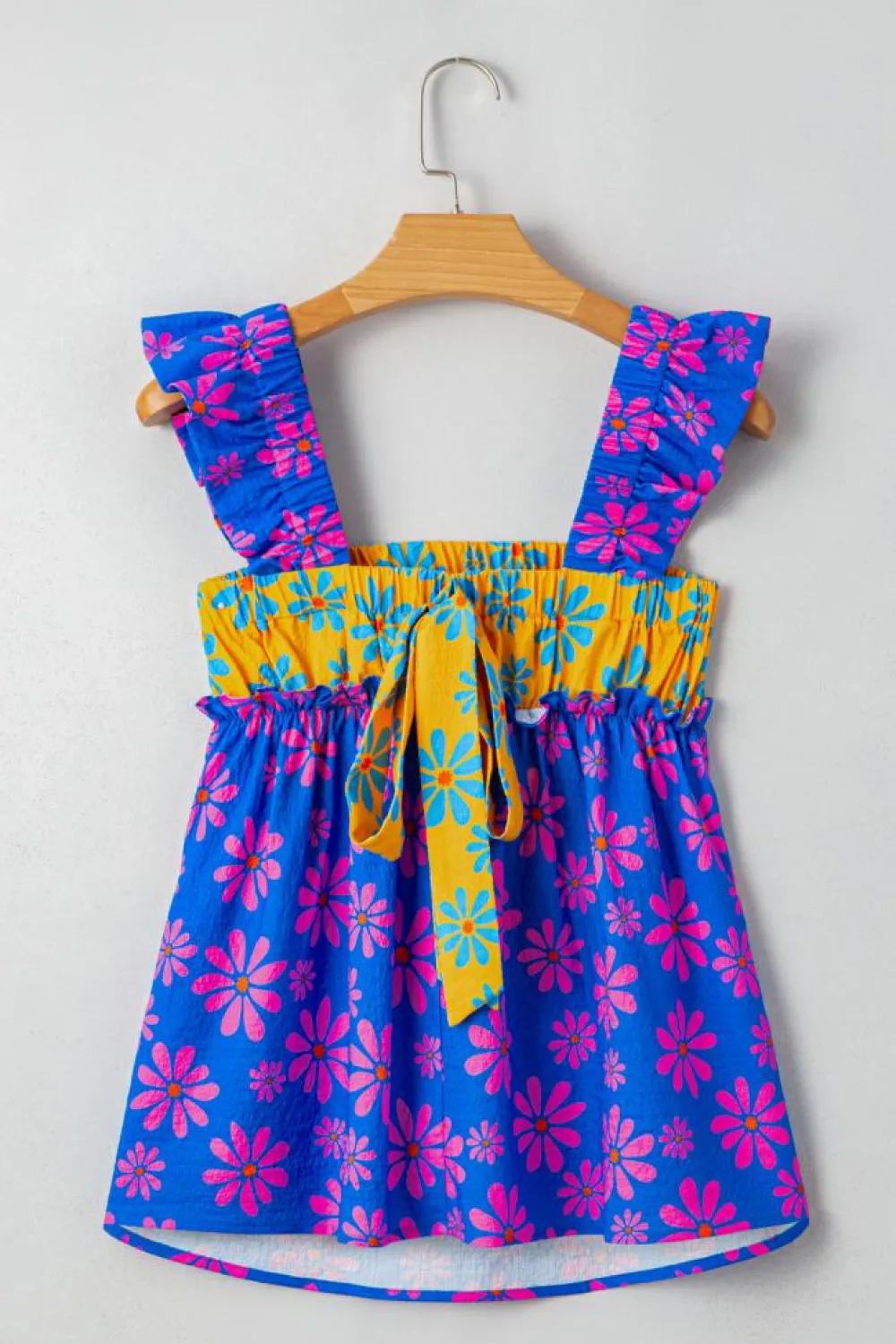 Sale Dear-Lover Floral Colorblock Flutter Straps Flowy Tank Top Blue