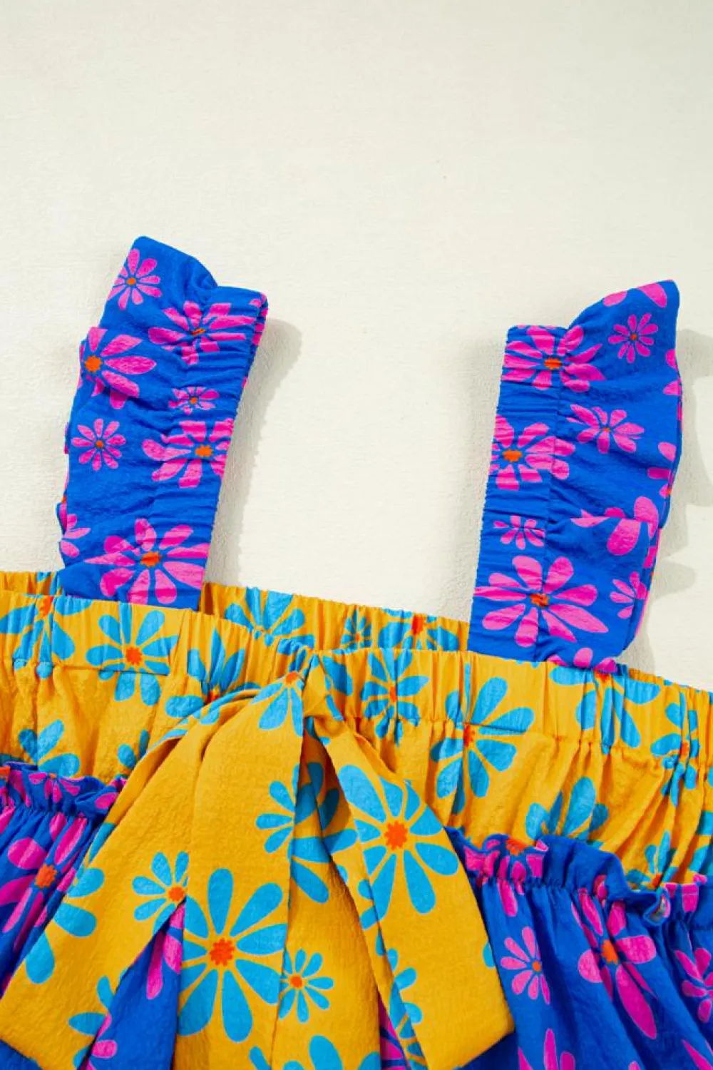 Sale Dear-Lover Floral Colorblock Flutter Straps Flowy Tank Top Blue