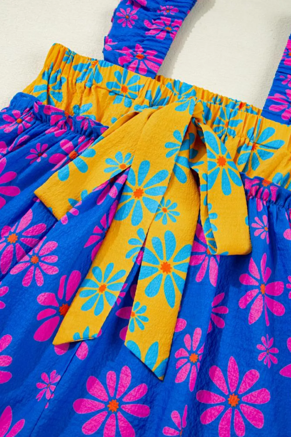Sale Dear-Lover Floral Colorblock Flutter Straps Flowy Tank Top Blue