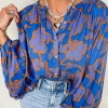 Hot Dear-Lover Floral Print Batwing Sleeve Buttoned Loose Fit Shirt Blue