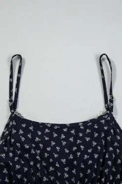 New Dear-Lover Floral Print Spaghetti Strap Buttoned V Neck Tank Top Blue