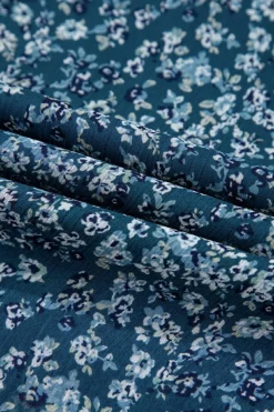 New Dear-Lover Floral Print Sweetheart Neck Shirred Back Mini Dress Blue