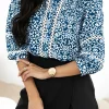 Best Dear-Lover Floral Ric-rac Patchwork Button Loose Fit Shirt Blue