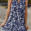 Clearance Dear-Lover Floral Sleeveless Colorblock Notched V Neck Mini Dress Blue
