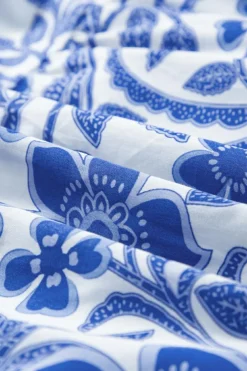 Best Dear-Lover Flower Print Puff Sleeve Tiered Dress Blue