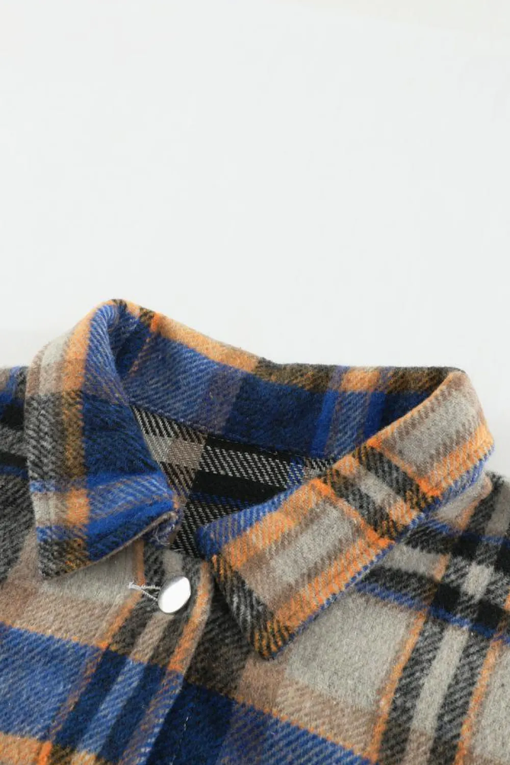 Clearance Dear-Lover Geometric Plaid Print Pocketed Shacket Blue