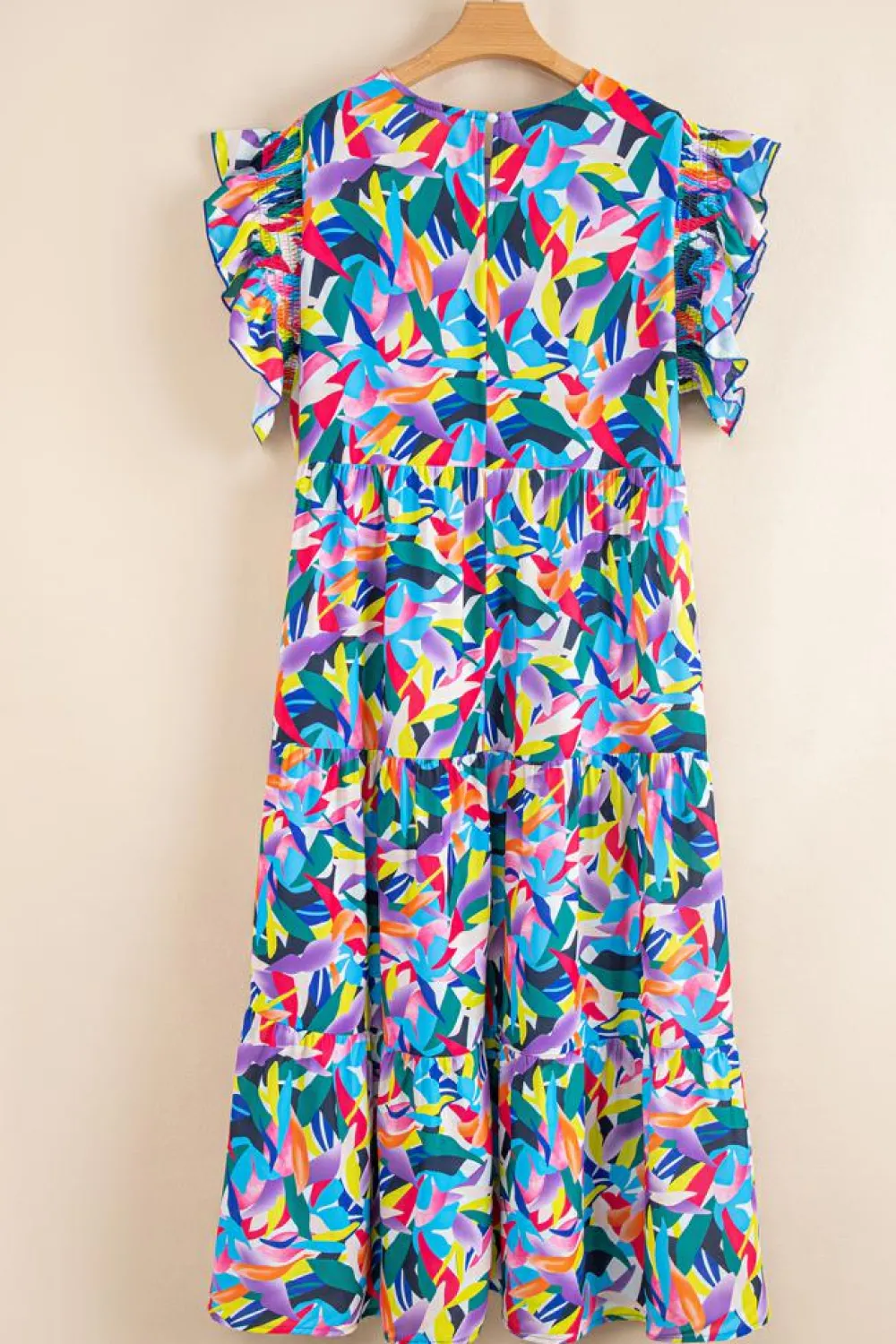 Clearance Dear-Lover Geometric Print Ruffled Short Sleeve Plus Size Tiered Maxi Dress Blue