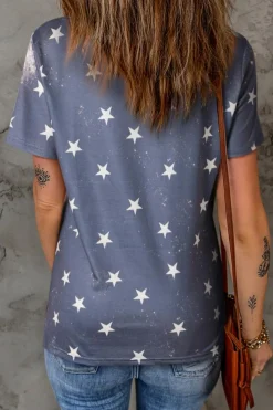 Clearance Dear-Lover God Bless the USA Bleached Stars T Shirt Blue