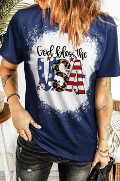 New Dear-Lover God Bless the USA Print Tie Dye T-Shirt Blue
