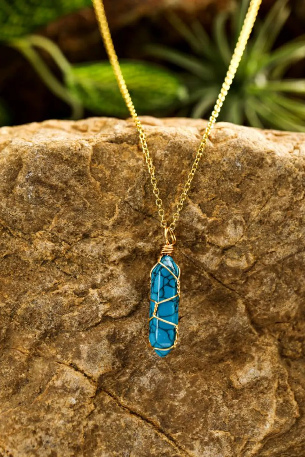 Discount Dear-Lover Gold Wire Wrapped Turquoise Pendant Necklace Blue