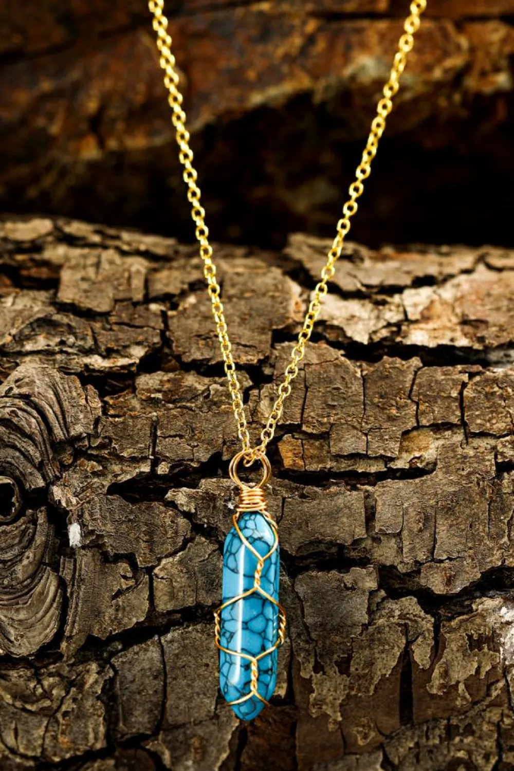 Discount Dear-Lover Gold Wire Wrapped Turquoise Pendant Necklace Blue