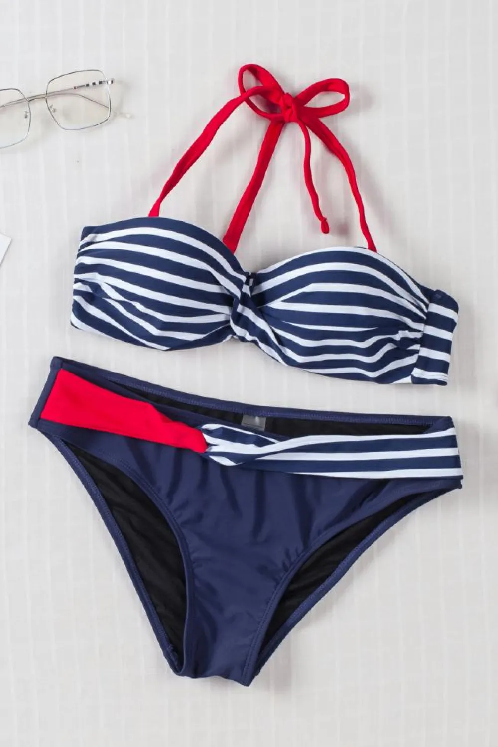 Online Dear-Lover Halter Bandeau Striped Bikini Blue