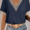 Clearance Dear-Lover Blue Lace Trim V Neck Short Sleeve Blouse Blue-2