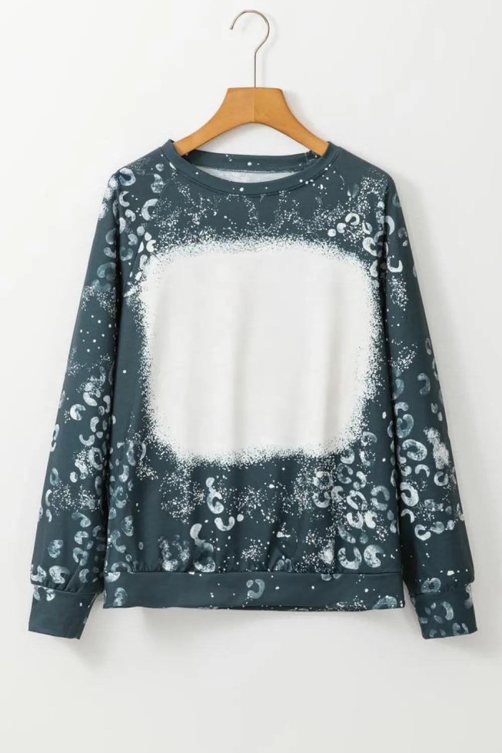Clearance Dear-Lover Leopard Bleached Raglan Sleeve Crewneck Sweatshirt Blue