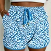 Best Dear-Lover Leopard Elastic Waist Lace up Contrast Trim Casual Shorts Blue