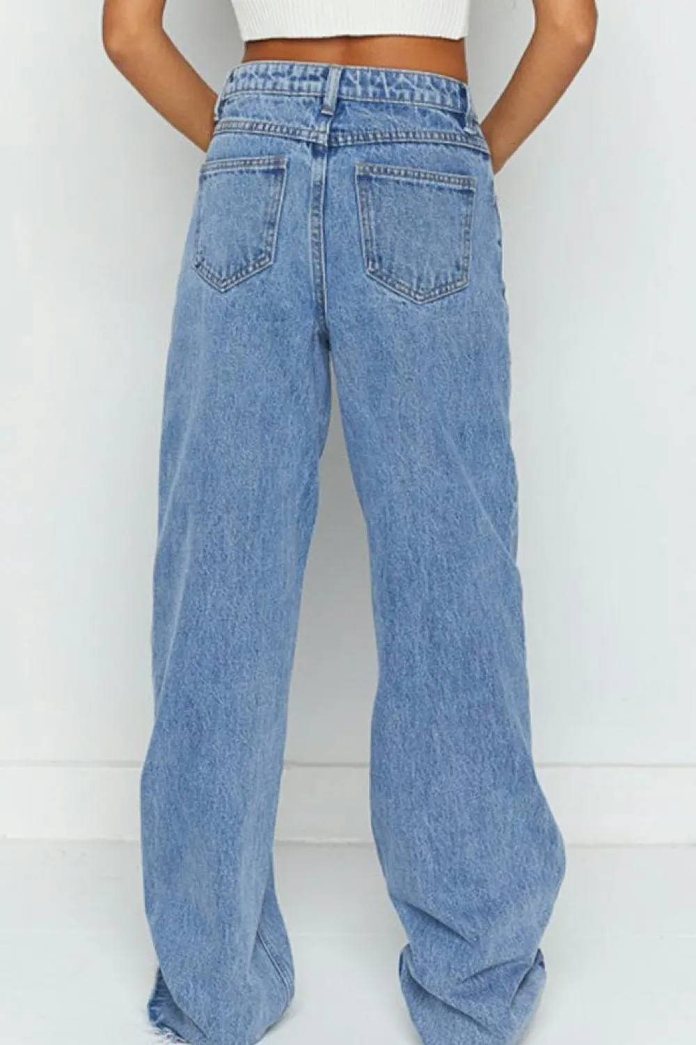 Clearance Dear-Lover Mid Rise Asymmetrical Waist Wide Leg Jeans Blue